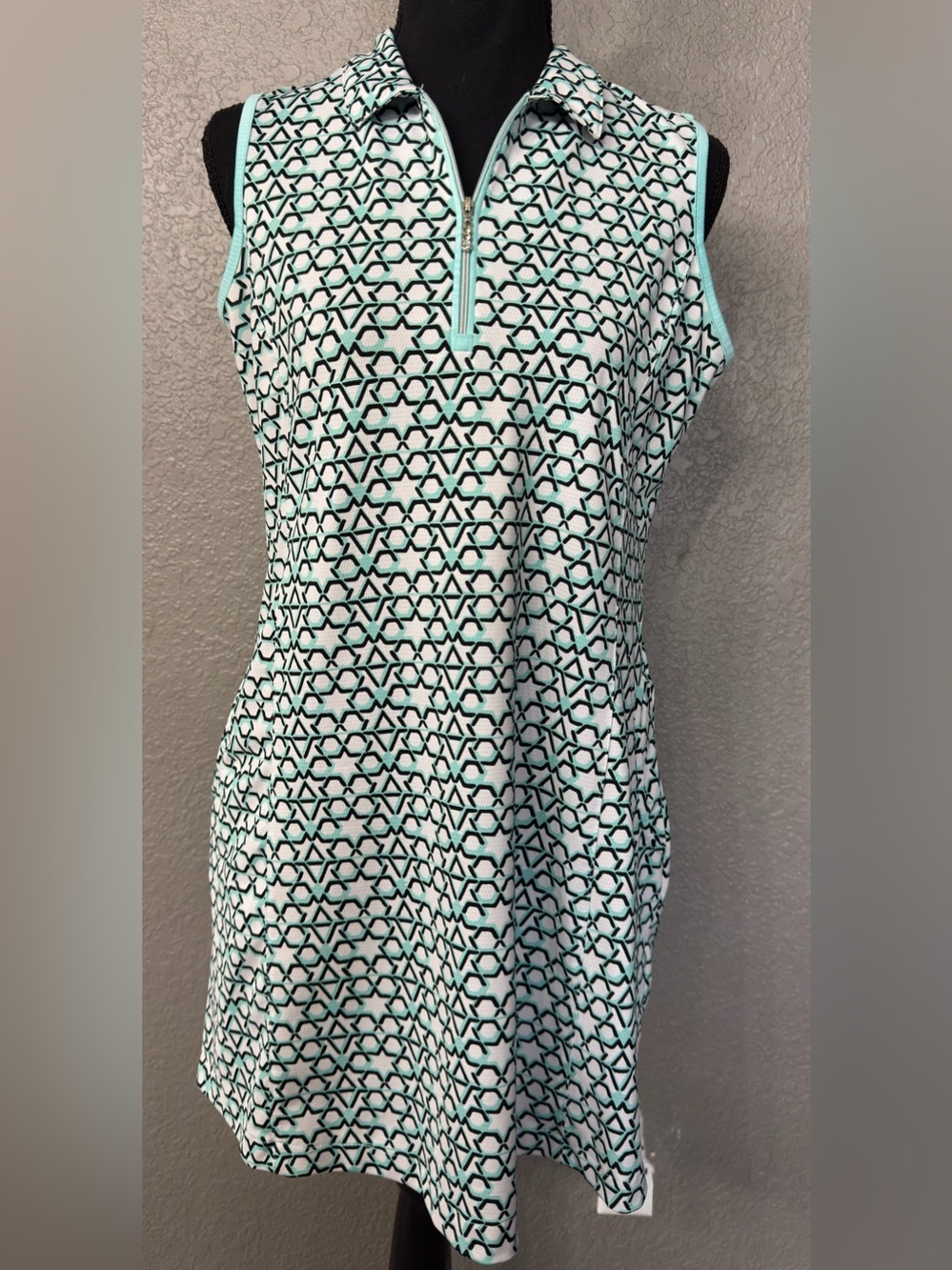 Sport Haley Women’s Sz S White Teal Geometric Tennis Golf Dress Pockets